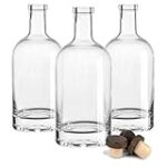 Nordic Bottles – 3 Pack – 750ml (25oz.) Bottles with Wood Bar Top Cork Caps, Clear (NB7503PK)