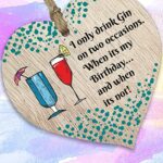 I Only Drink Gin Hanging Wooden Heart Sign Plaque Gin Gift Set – Light Wood Hearts, Funny Birthday Keepsake, Hang Around a Gin Miniatures Gift Sets, Gin Signs for Home Bar, Unusual Gin Gift By Stuff4